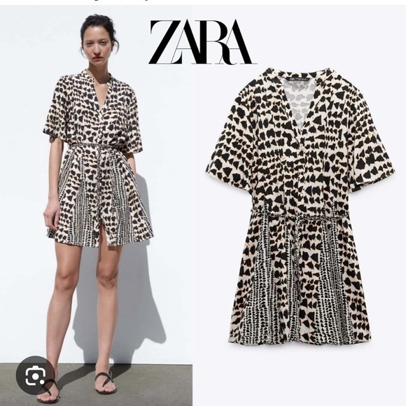 Zara Short Sleeve V-Neck Mini Dress. New With Tags. - Picture 2 of 8